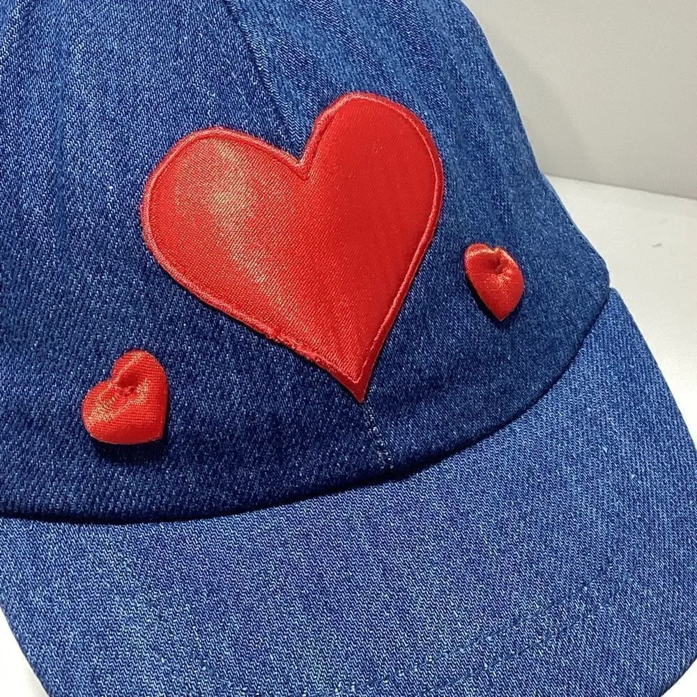 Storybook Heirlooms Denim Cap with Red Heart Accents Vintage Hat NOS Valentine